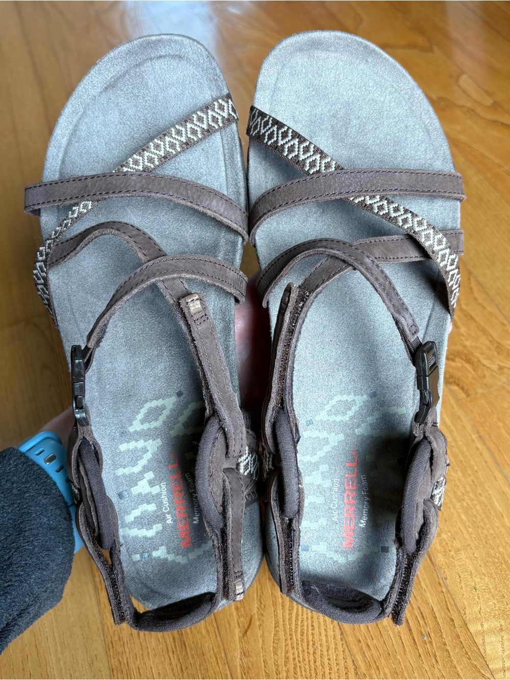 Merrell Terran Lattice II sandals Dark Earth Brown Beige leather Women Size 9 40 - Picture 8 of 11
